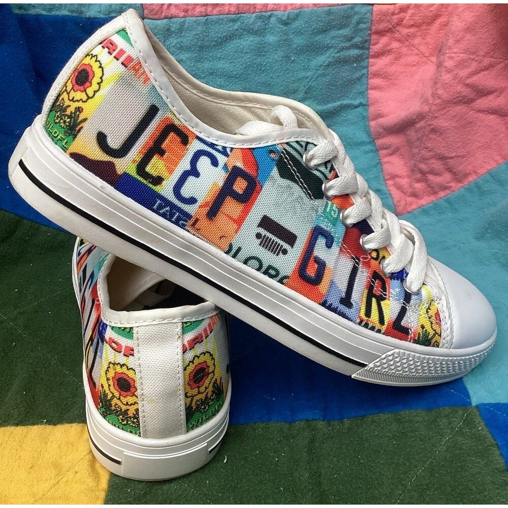 Jeep Girl Converse Style Sneaker Womens Size 6 License Plate Floral Model